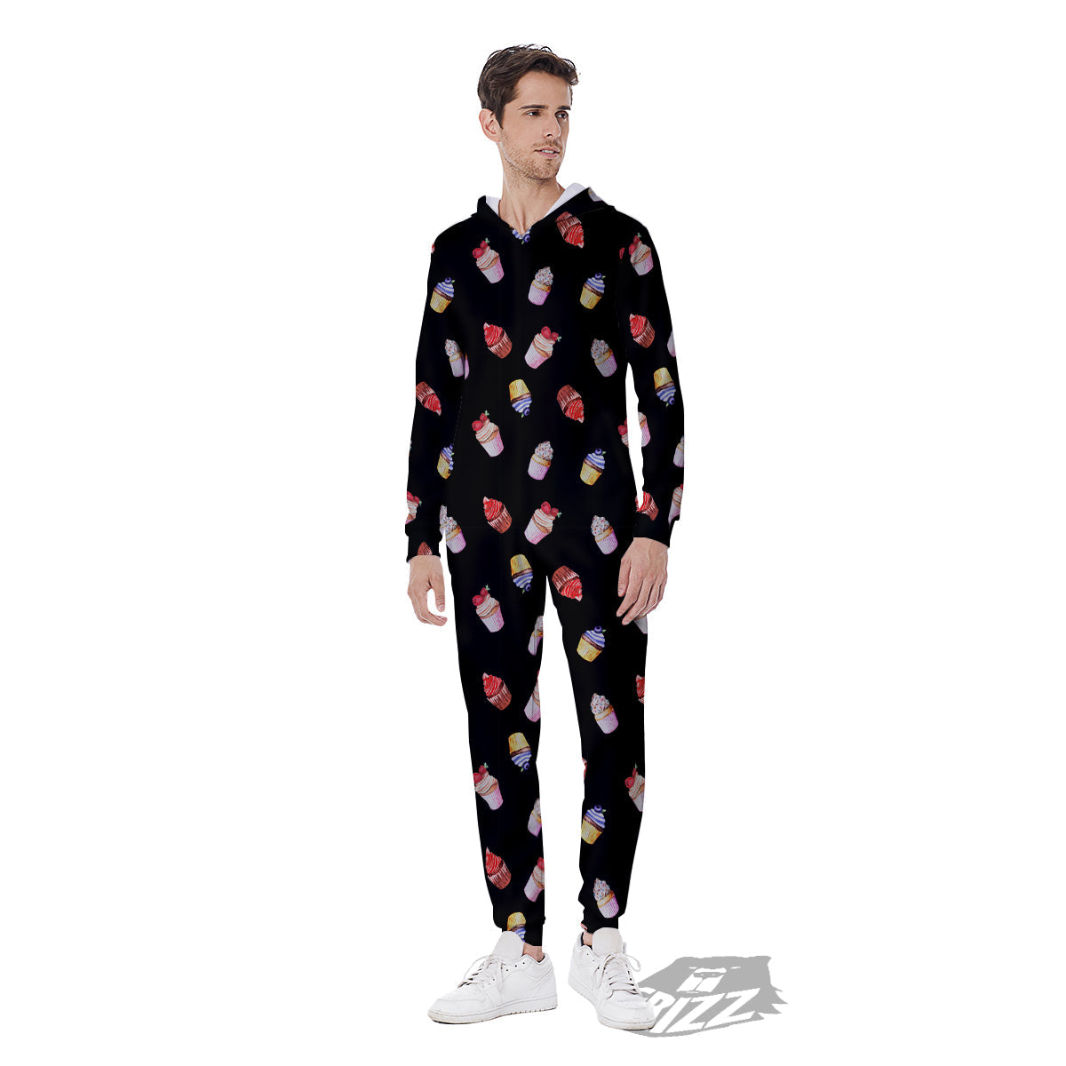Cupcake Watercolor Print Pattern Men's Jumpsuit-grizzshop