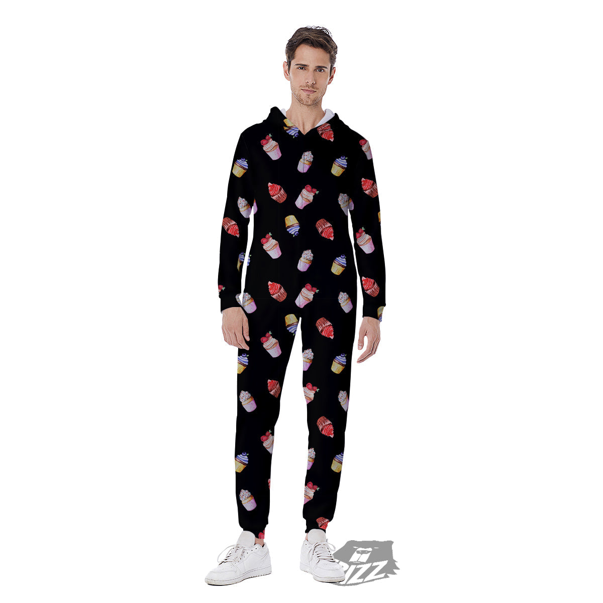 Cupcake Watercolor Print Pattern Men's Jumpsuit-grizzshop