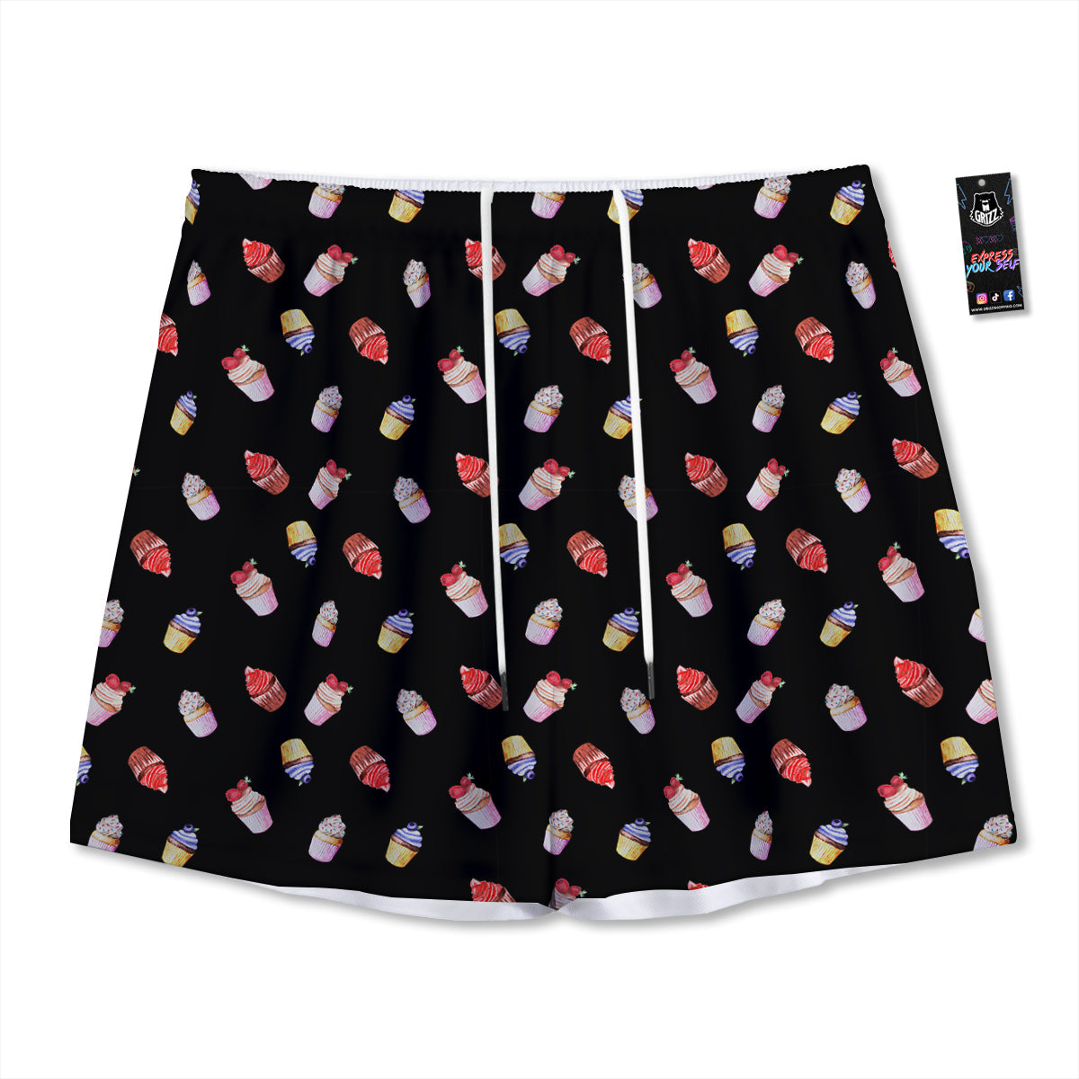 Cupcake Watercolor Print Pattern Mesh Shorts