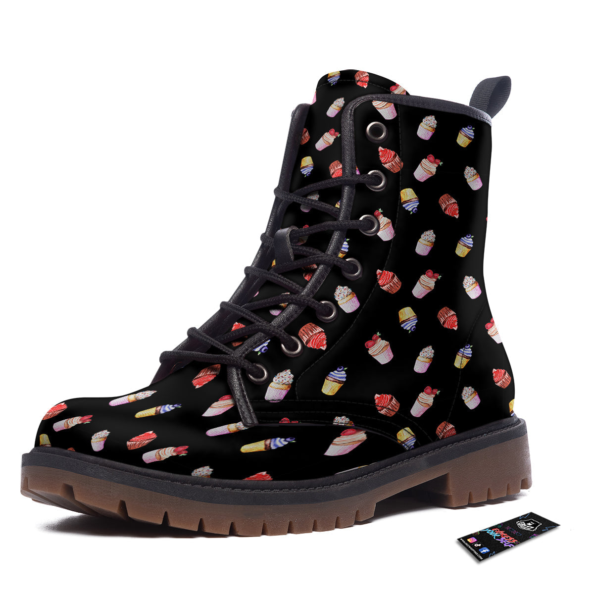 Cupcake Watercolor Print Pattern Work Boots-grizzshop