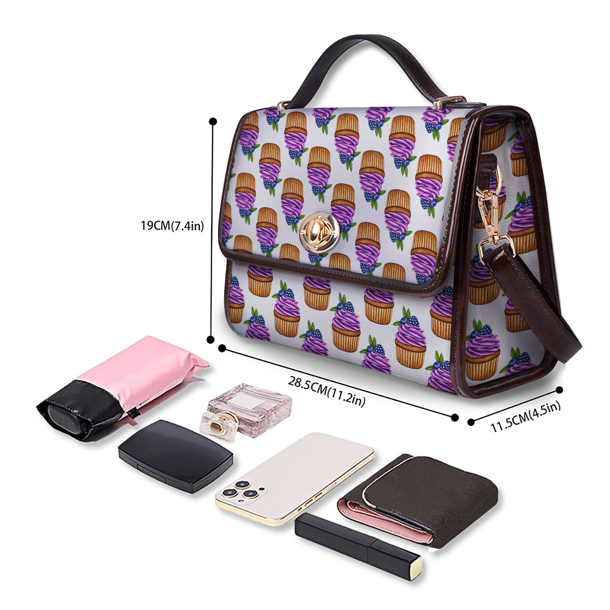 Cupcake Purple Print Pattern Women's Satchel Bag