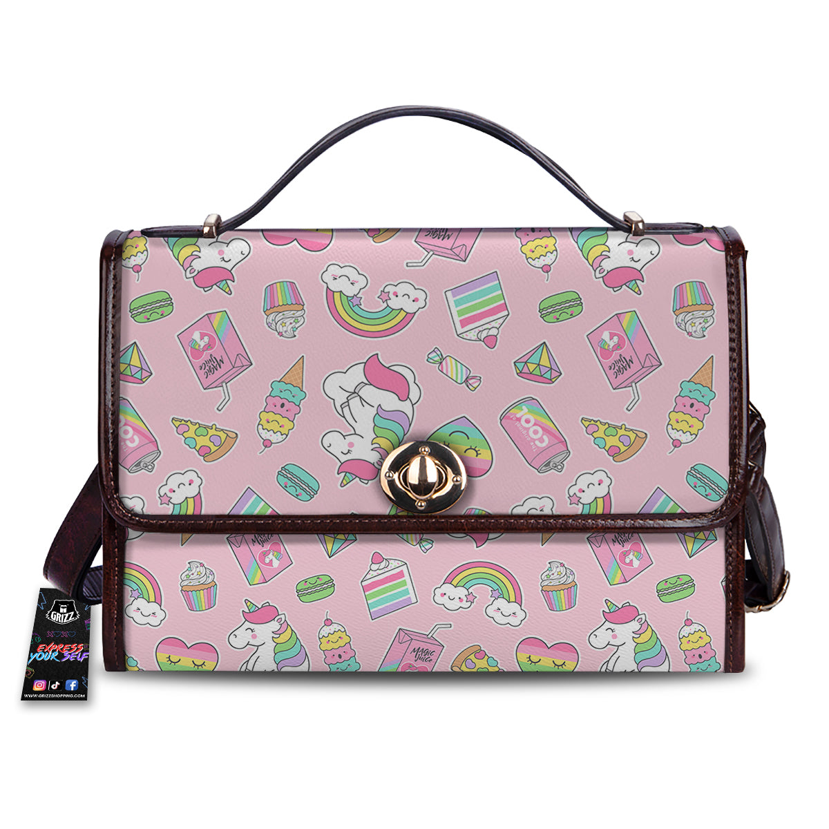 Cupcake Unicorn Print Pattern Women's Satchel Bag