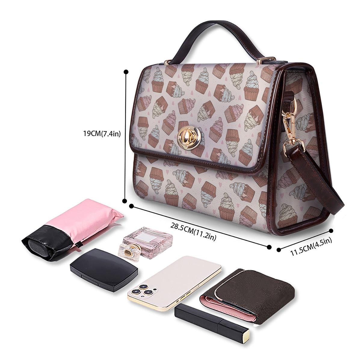 Cupcake Vintage Print Pattern Women's Satchel Bag