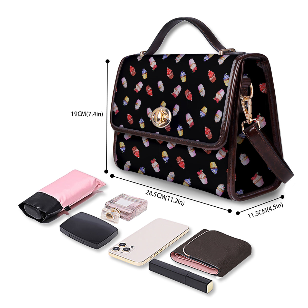 Cupcake Watercolor Print Pattern Women's Satchel Bag