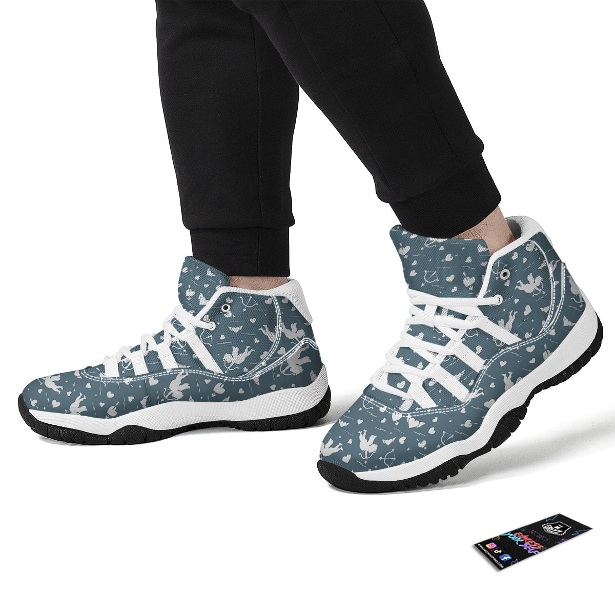 Cupid Print Pattern White Bball Shoes-grizzshop