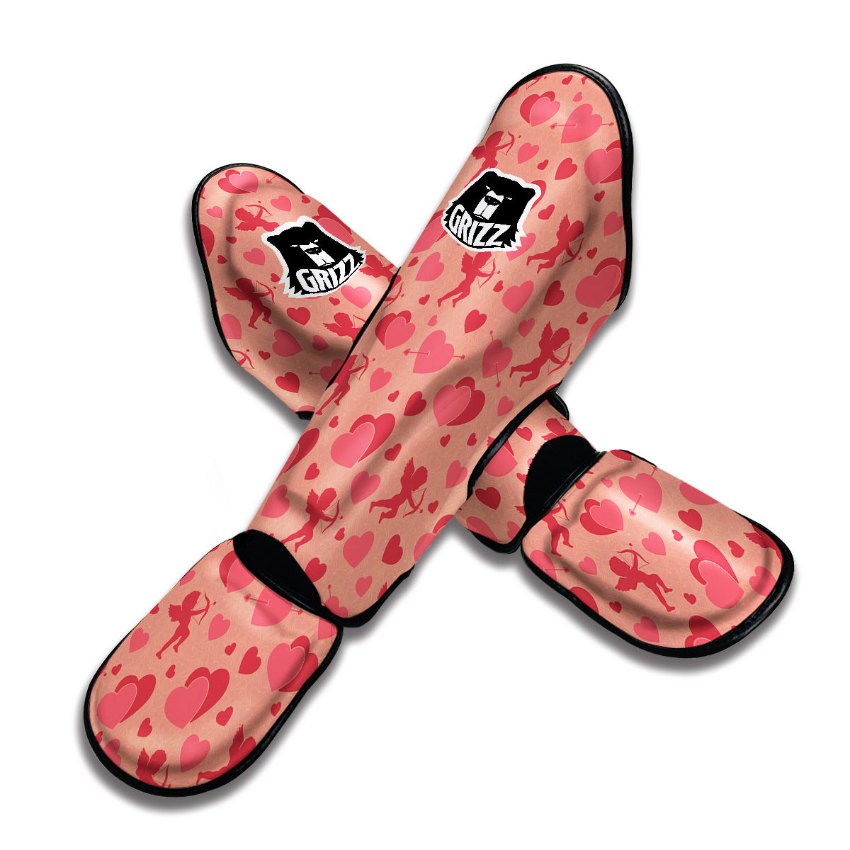 Cupid Red And Pink Print Pattern Muay Thai Shin Guards-grizzshop