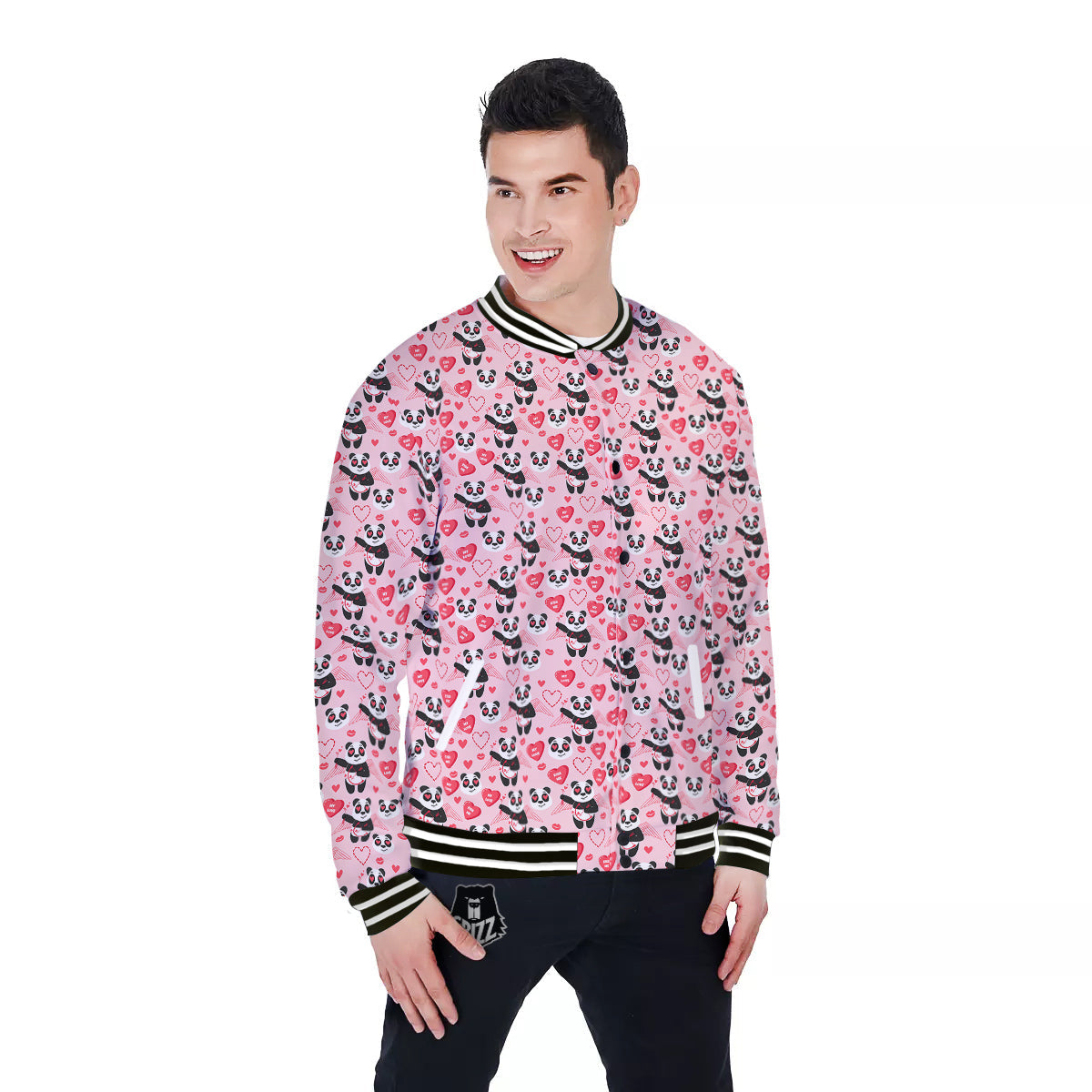 Cupid Valentine Cute Panda Print Pattern Baseball Jacket-grizzshop