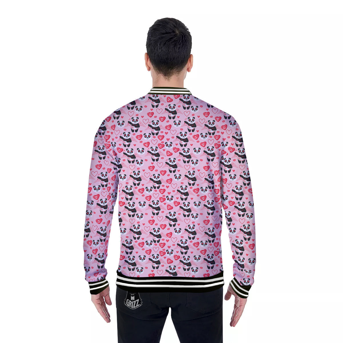 Cupid Valentine Cute Panda Print Pattern Baseball Jacket-grizzshop