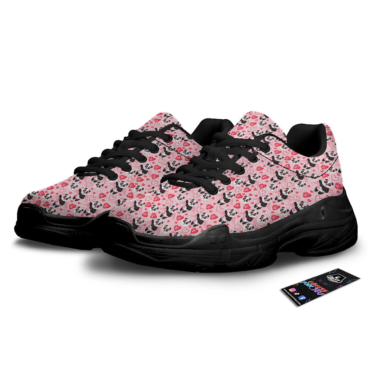 Cupid Valentine Cute Panda Print Pattern Black Chunky Shoes-grizzshop