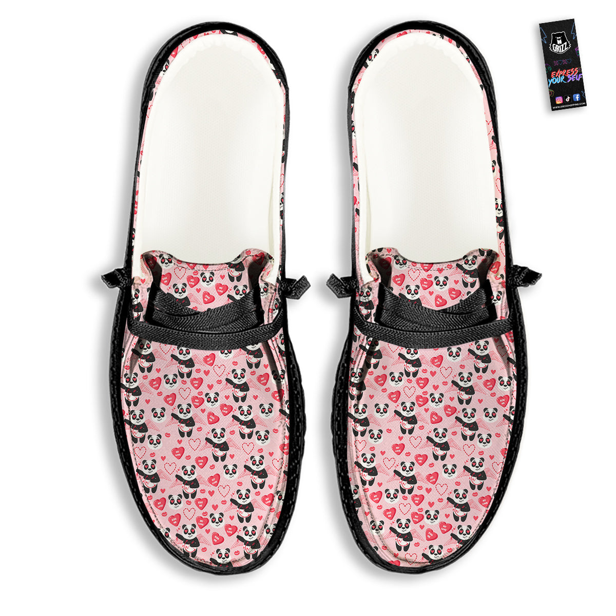 Cupid Valentine Cute Panda Print Pattern Black Loafers-grizzshop