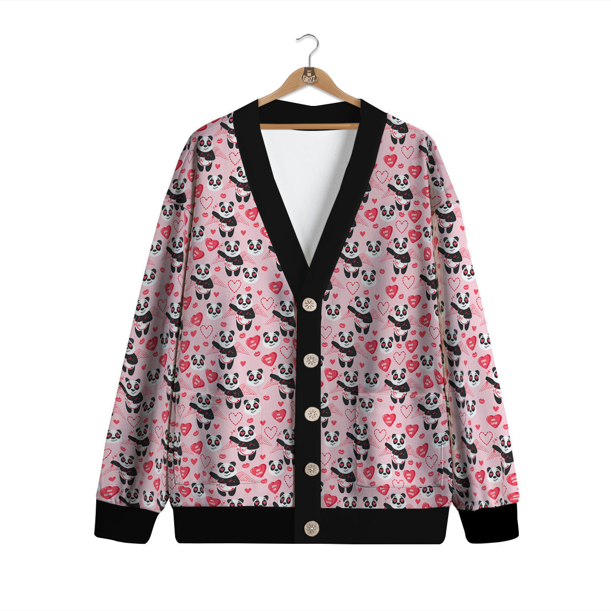 Cupid Valentine Cute Panda Print Pattern Cardigan-grizzshop