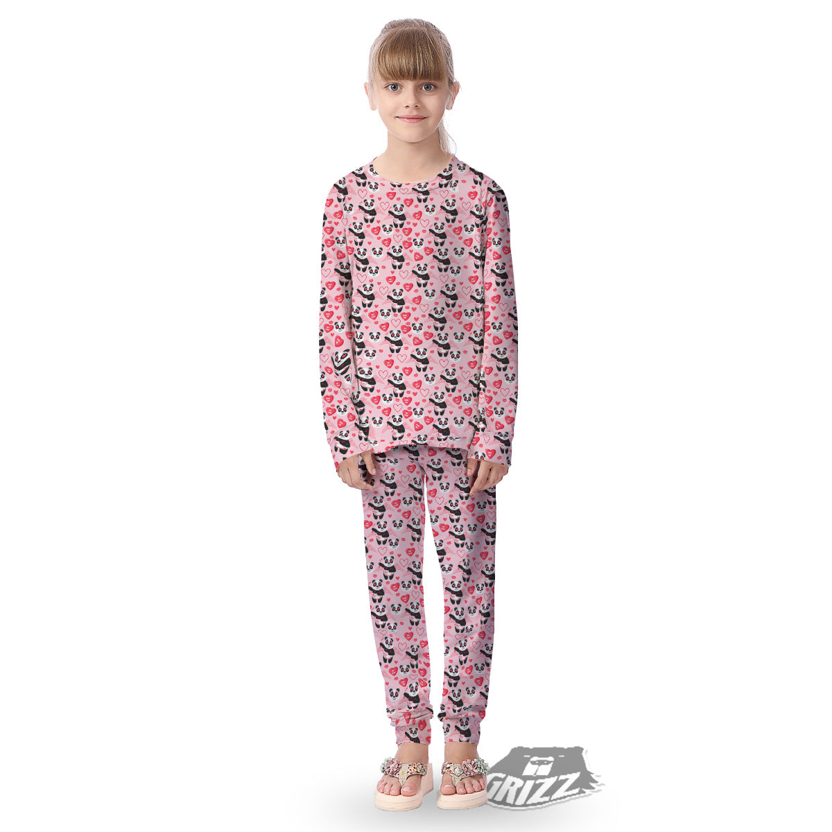 Cupid Valentine Cute Panda Print Pattern Kid's Pajamas-grizzshop