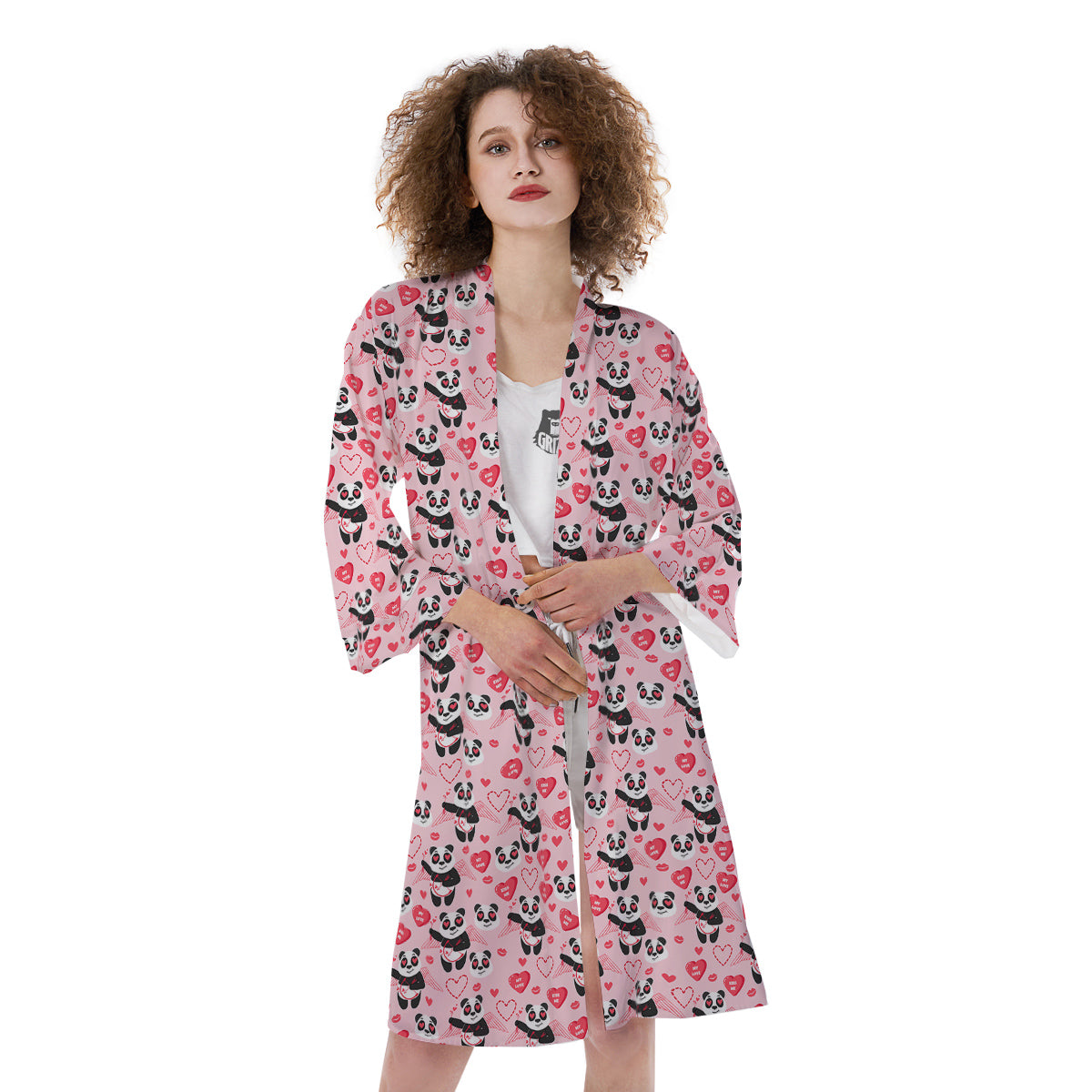 Cupid Valentine Cute Panda Print Pattern Kimono-grizzshop