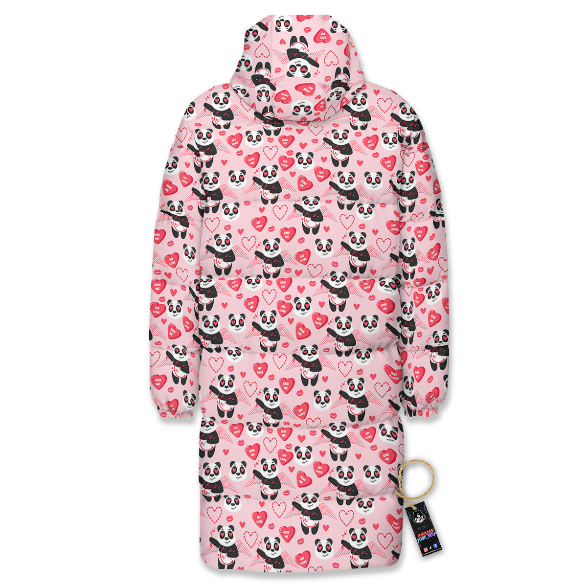 Cupid Valentine Cute Panda Print Pattern Long Down Jacket-grizzshop