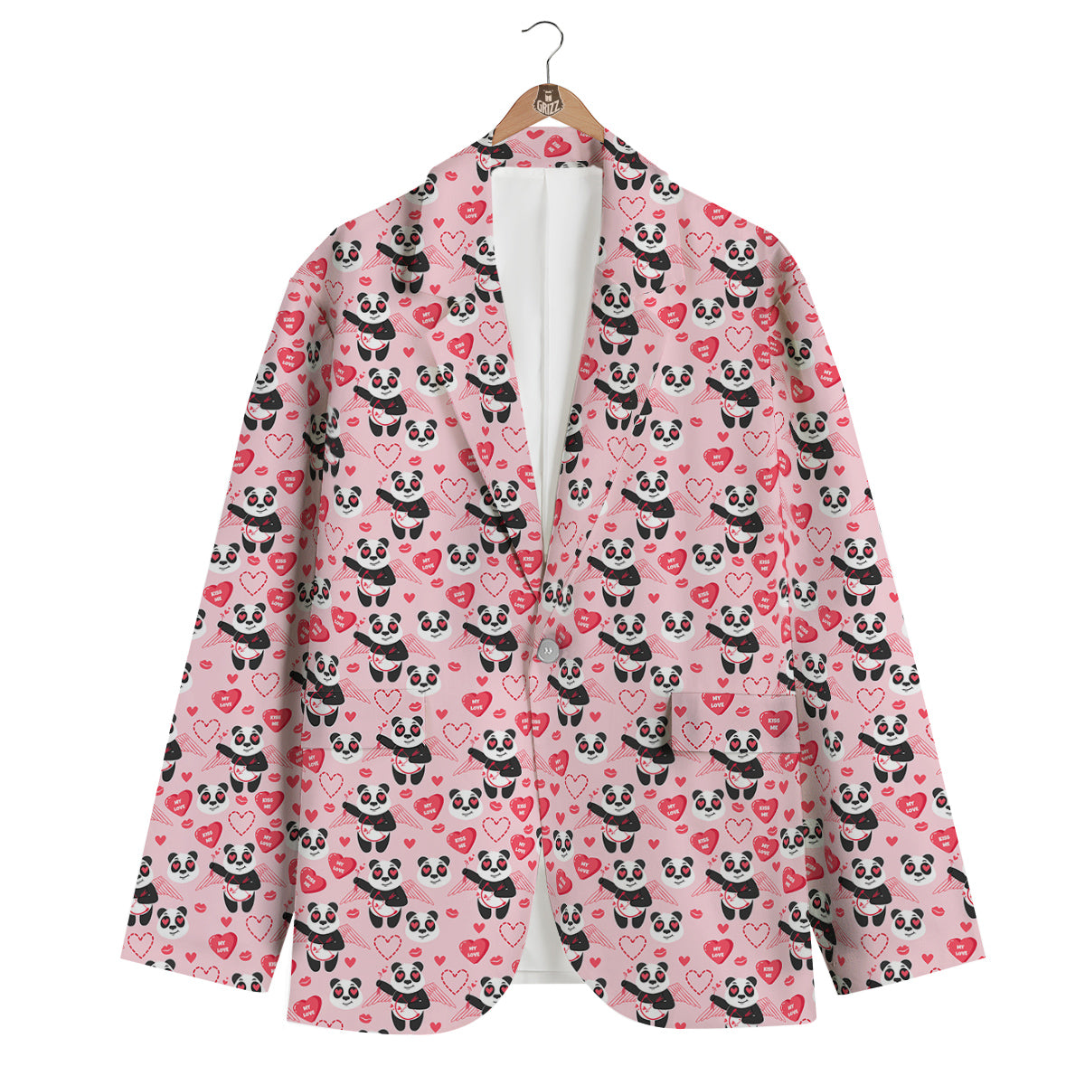 Cupid Valentine Cute Panda Print Pattern Men's Blazer-grizzshop