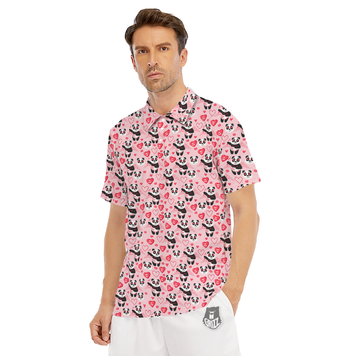 Cupid Valentine Cute Panda Print Pattern Men's Golf Shirts-grizzshop