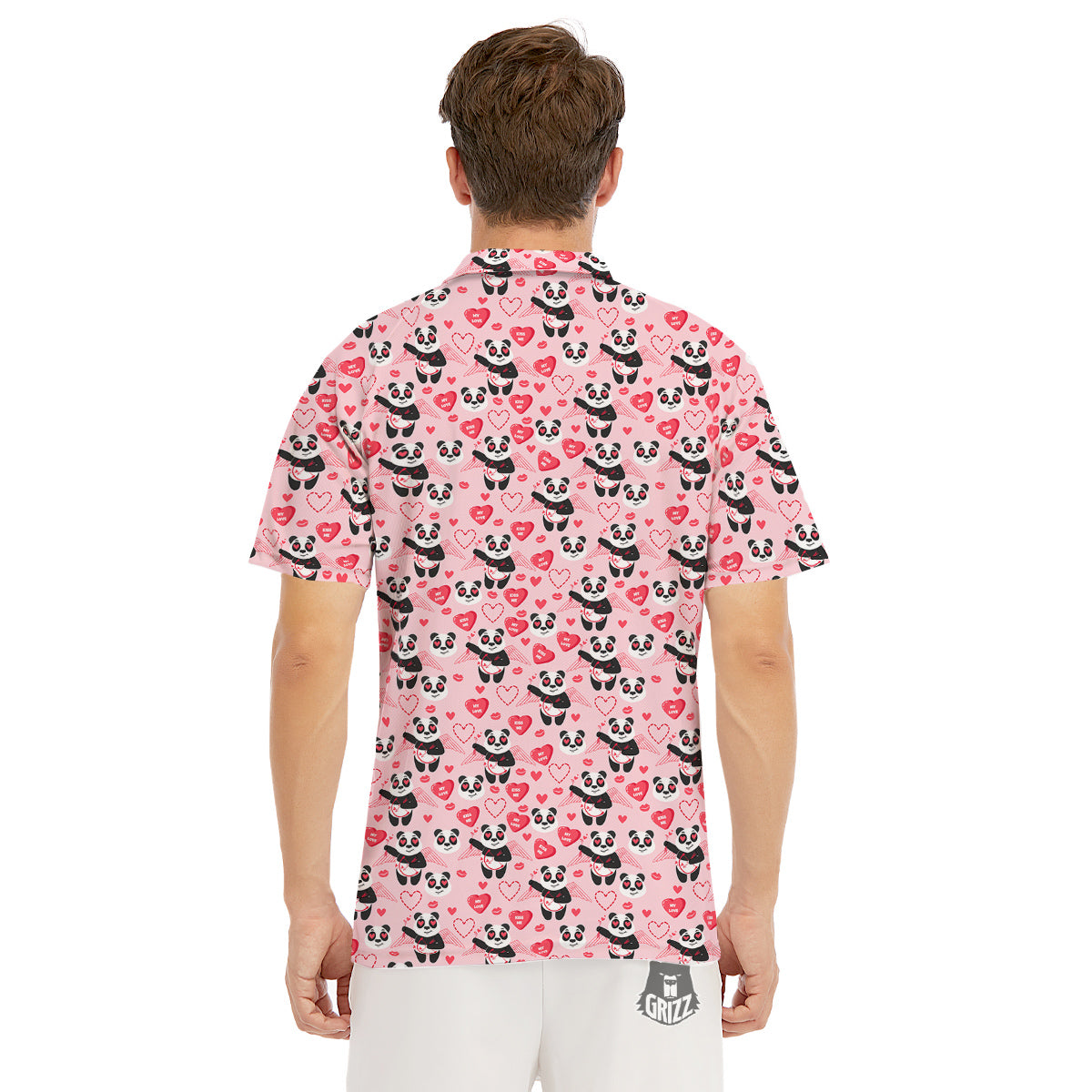 Cupid Valentine Cute Panda Print Pattern Men's Golf Shirts-grizzshop