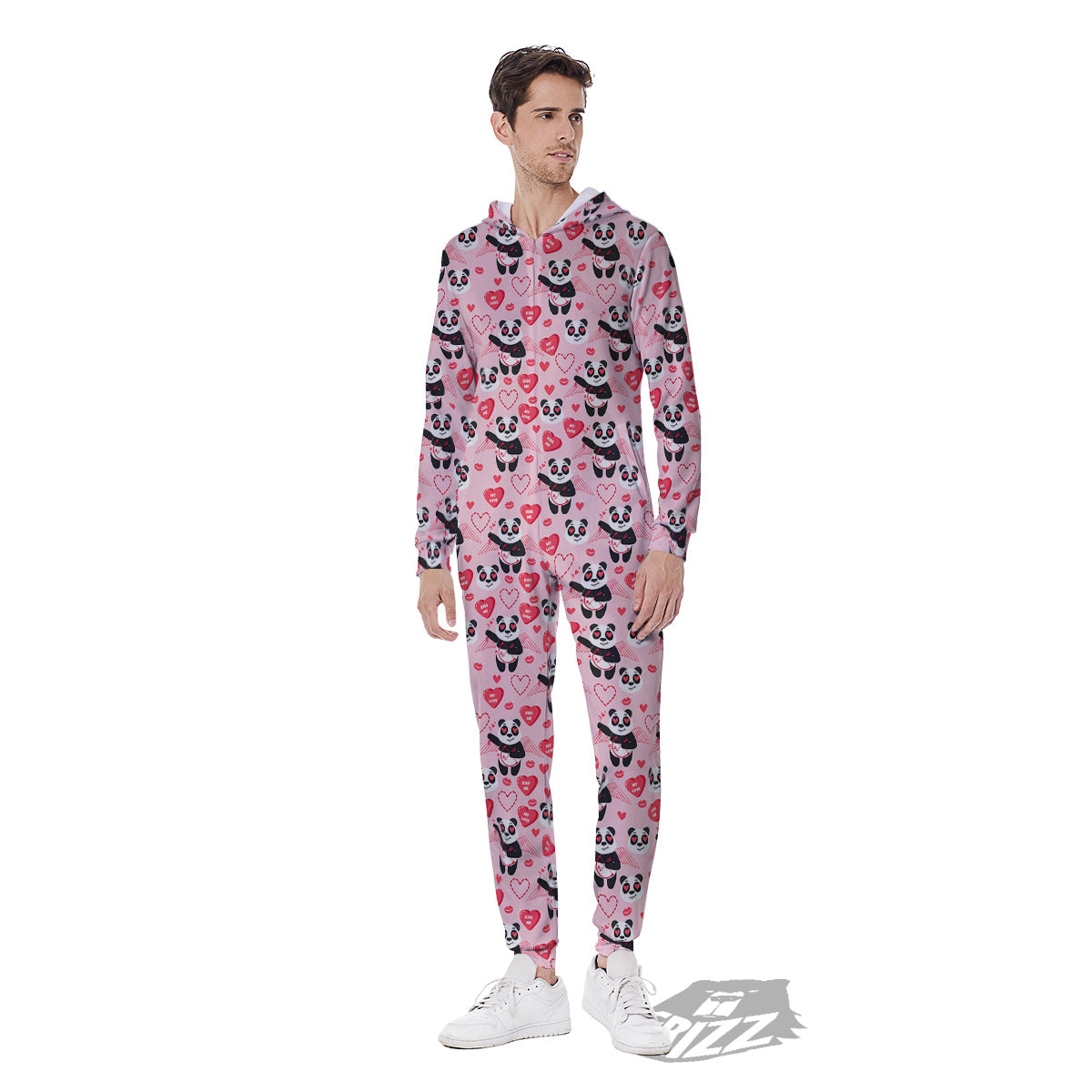 Cupid Valentine Cute Panda Print Pattern Men's Jumpsuit-grizzshop