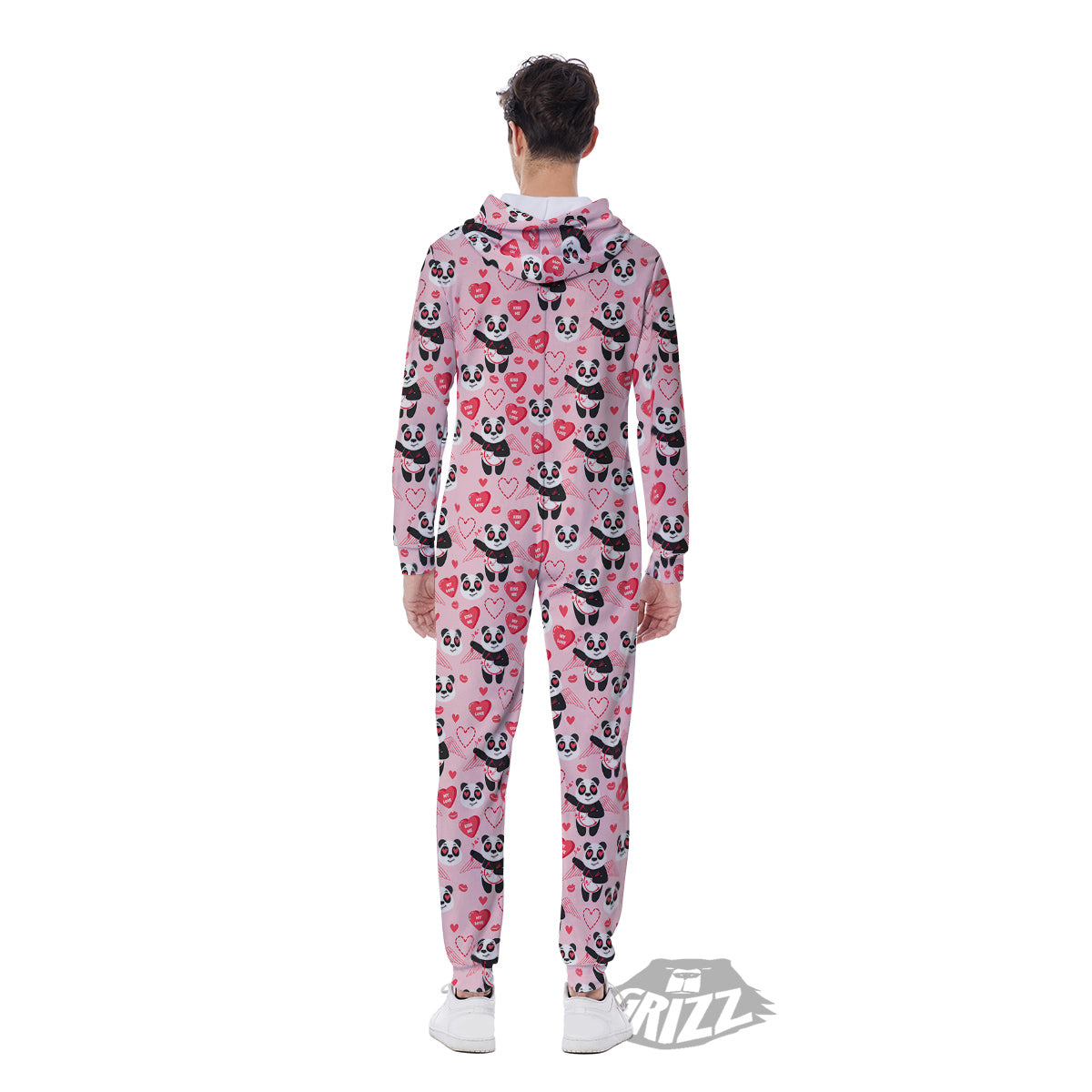 Cupid Valentine Cute Panda Print Pattern Men's Jumpsuit-grizzshop