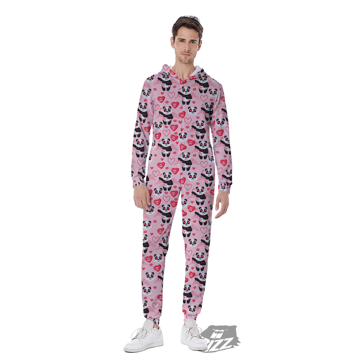 Cupid Valentine Cute Panda Print Pattern Men's Jumpsuit-grizzshop