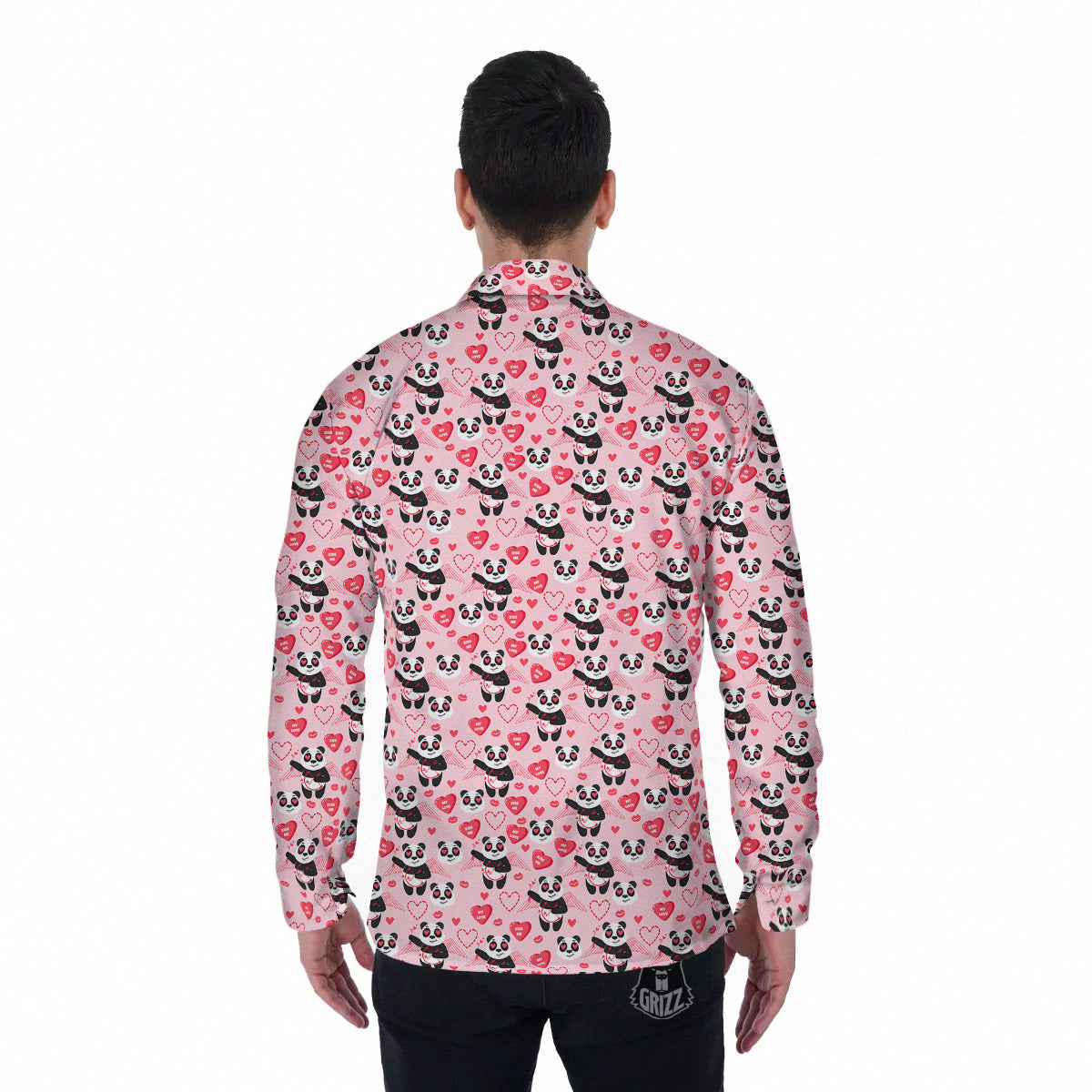 Cupid Valentine Cute Panda Print Pattern Men's Long Sleeve Shirts-grizzshop