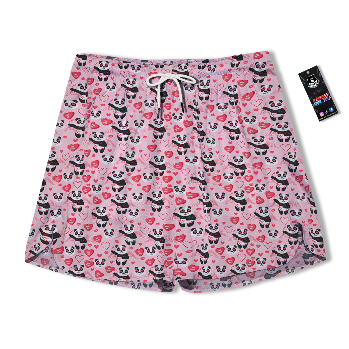 Cupid Valentine Cute Panda Print Pattern Men's Running Shorts-grizzshop