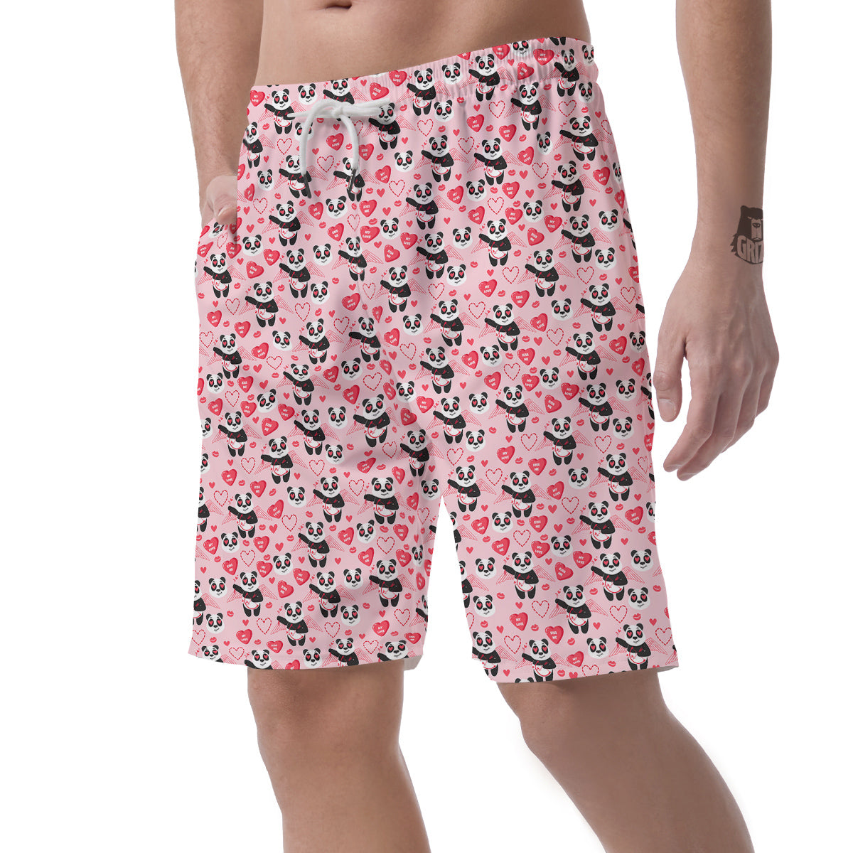 Cupid Valentine Cute Panda Print Pattern Men's Shorts-grizzshop