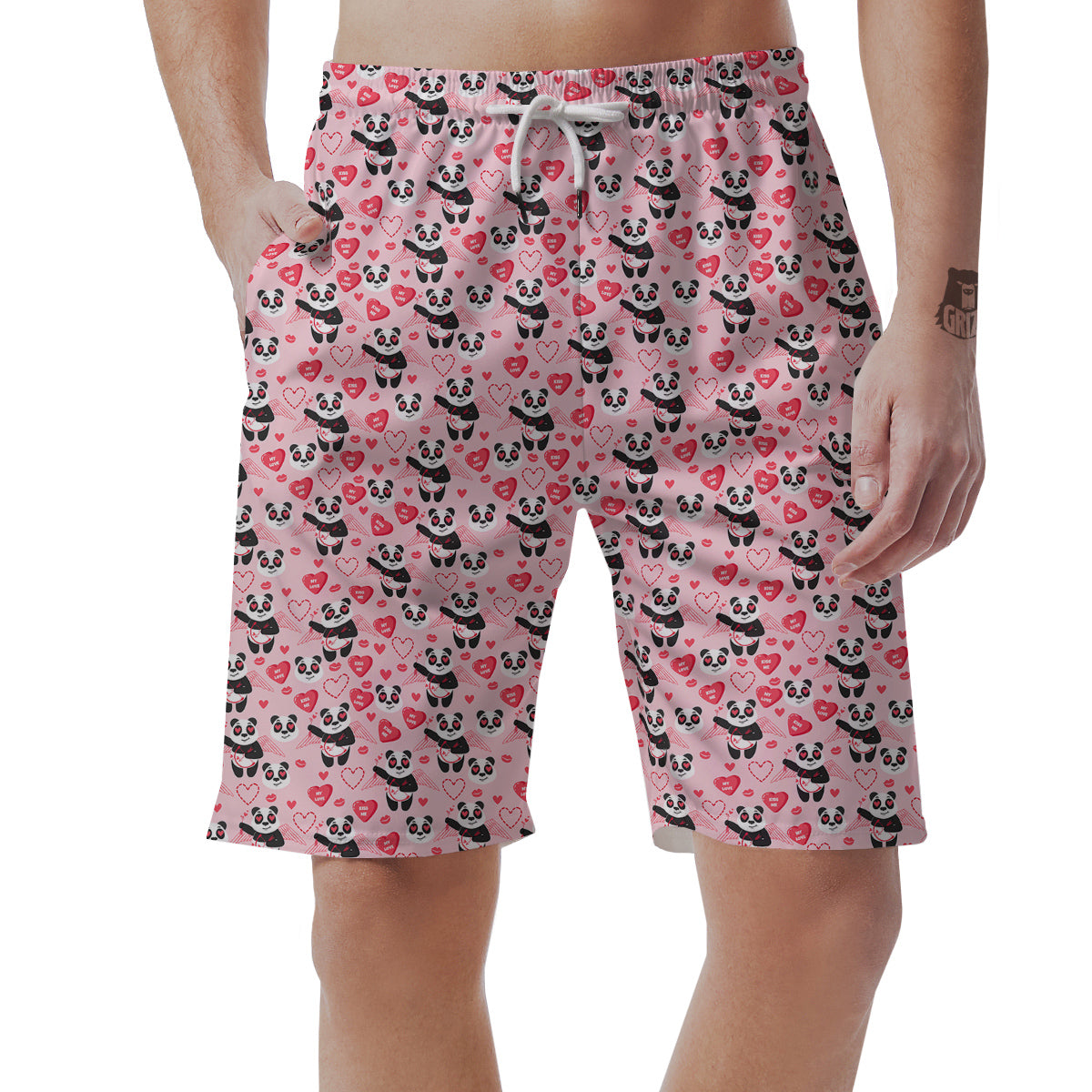 Cupid Valentine Cute Panda Print Pattern Men's Shorts-grizzshop