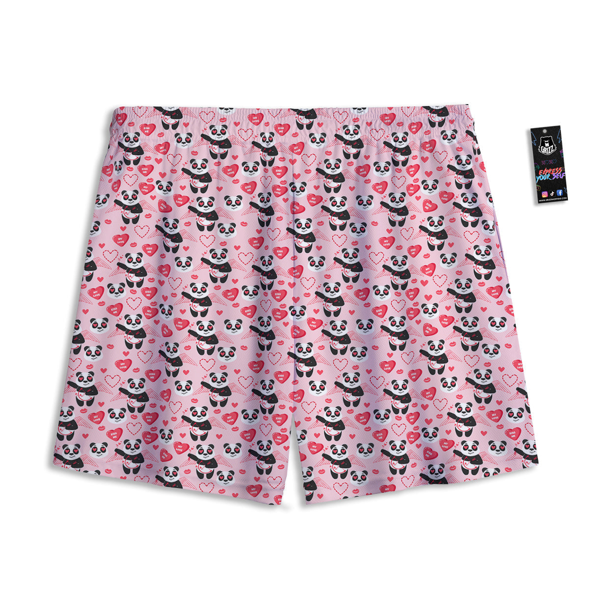 Cupid Valentine Cute Panda Print Pattern Mesh Shorts
