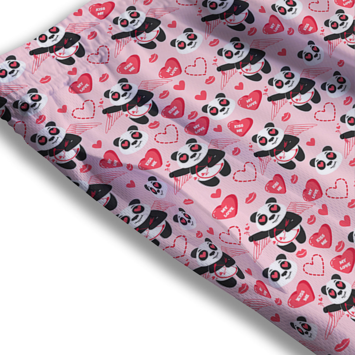 Cupid Valentine Cute Panda Print Pattern Mesh Shorts