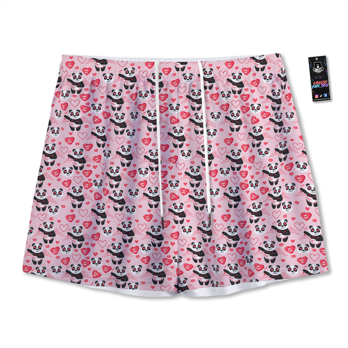 Cupid Valentine Cute Panda Print Pattern Mesh Shorts