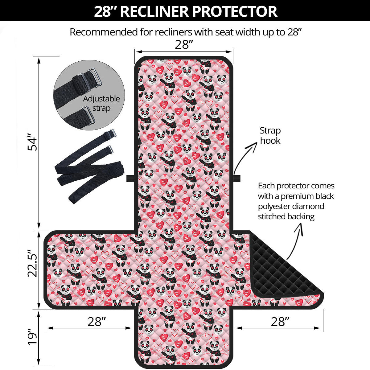 Cupid Valentine Cute Panda Print Pattern Recliner Protector-grizzshop