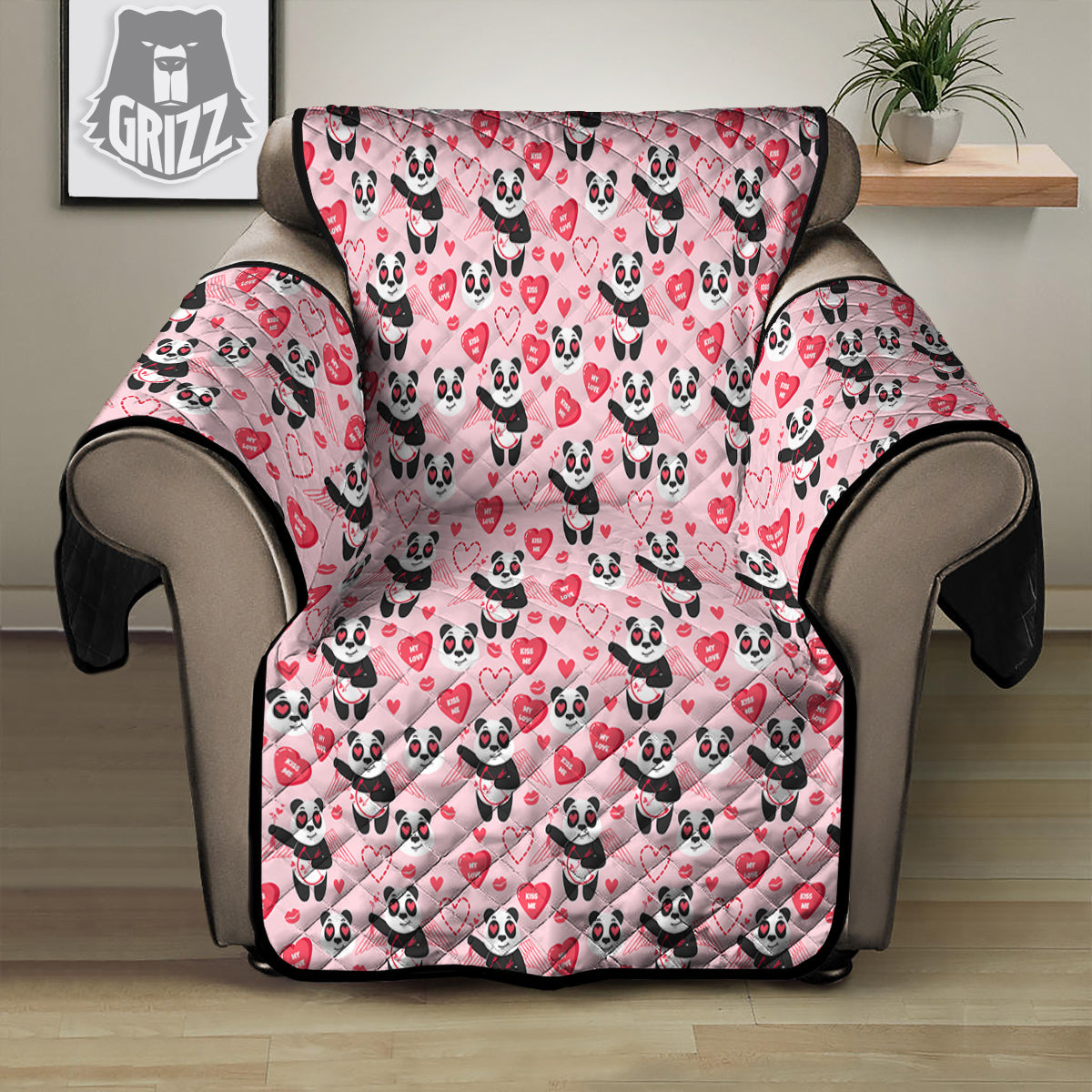 Cupid Valentine Cute Panda Print Pattern Recliner Protector-grizzshop