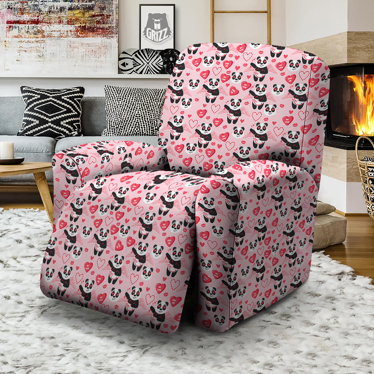 Cupid Valentine Cute Panda Print Pattern Recliner Slipcover-grizzshop