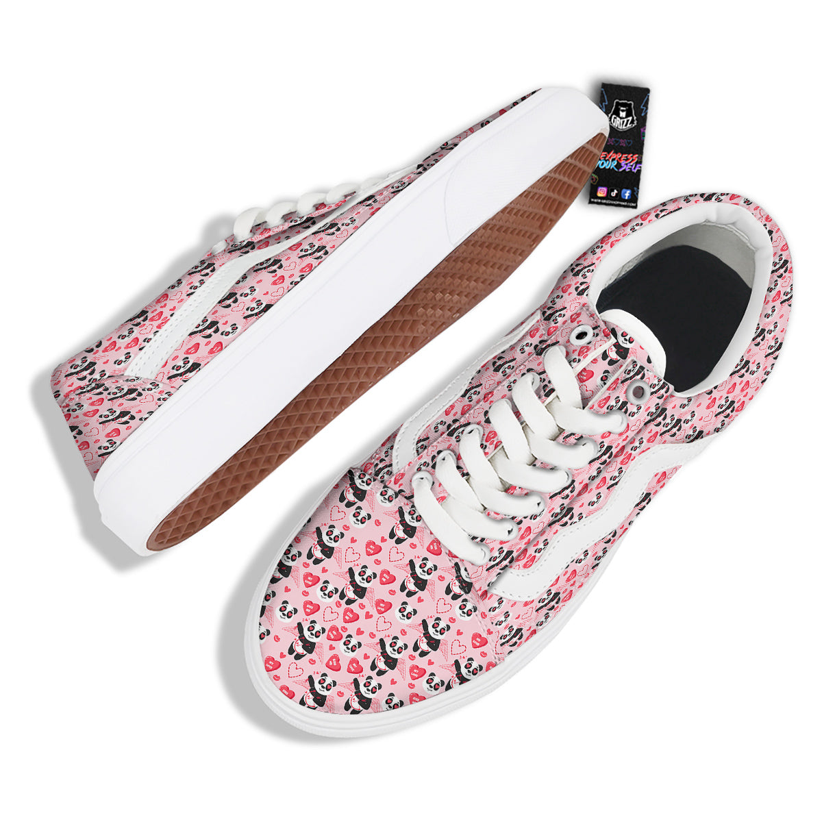 Cupid Valentine Cute Panda Print Pattern Skate Shoes-grizzshop