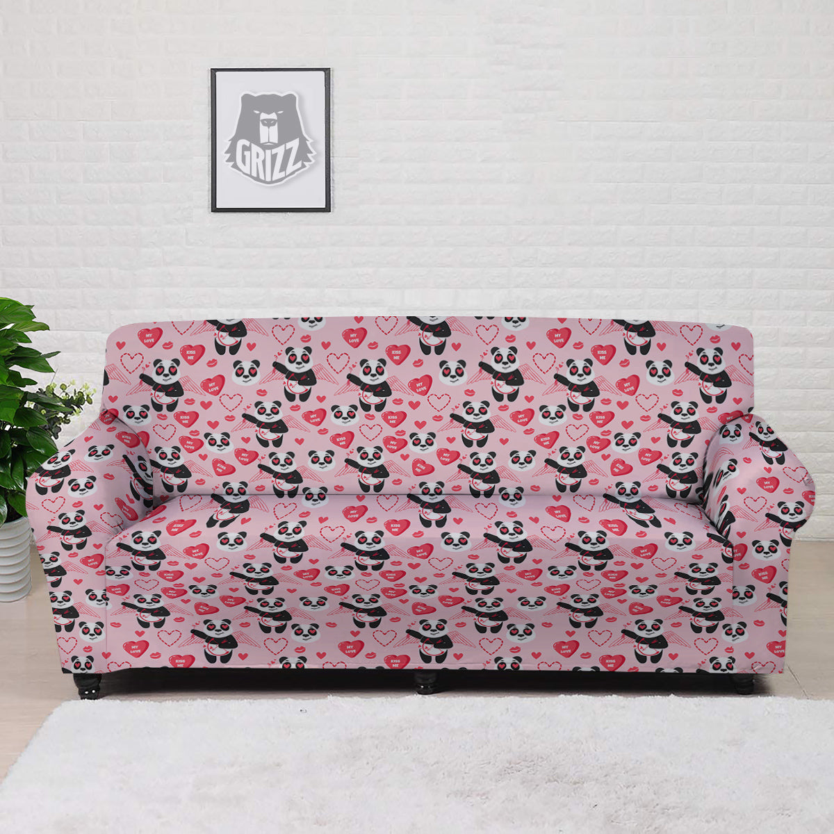 Cupid Valentine Cute Panda Print Pattern Sofa Cover-grizzshop