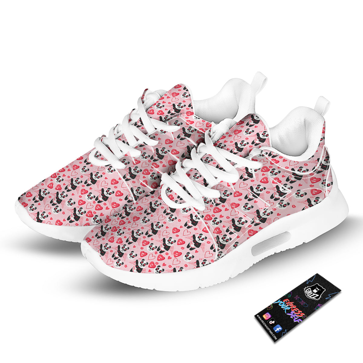 Cupid Valentine Cute Panda Print Pattern Tennis Shoes-grizzshop