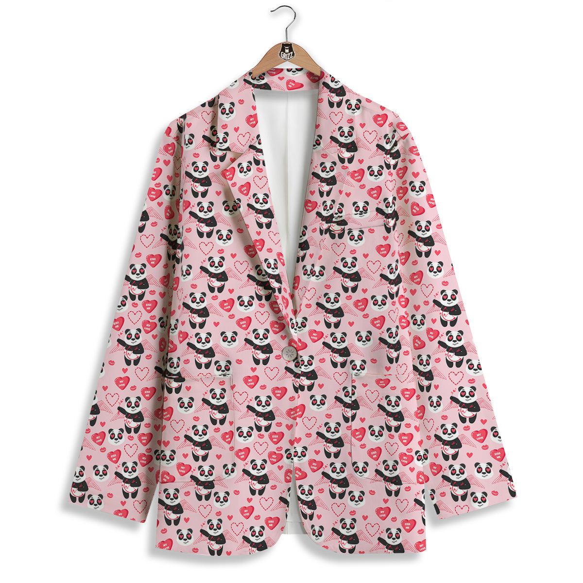 Cupid Valentine Cute Panda Print Pattern Women's Blazer-grizzshop