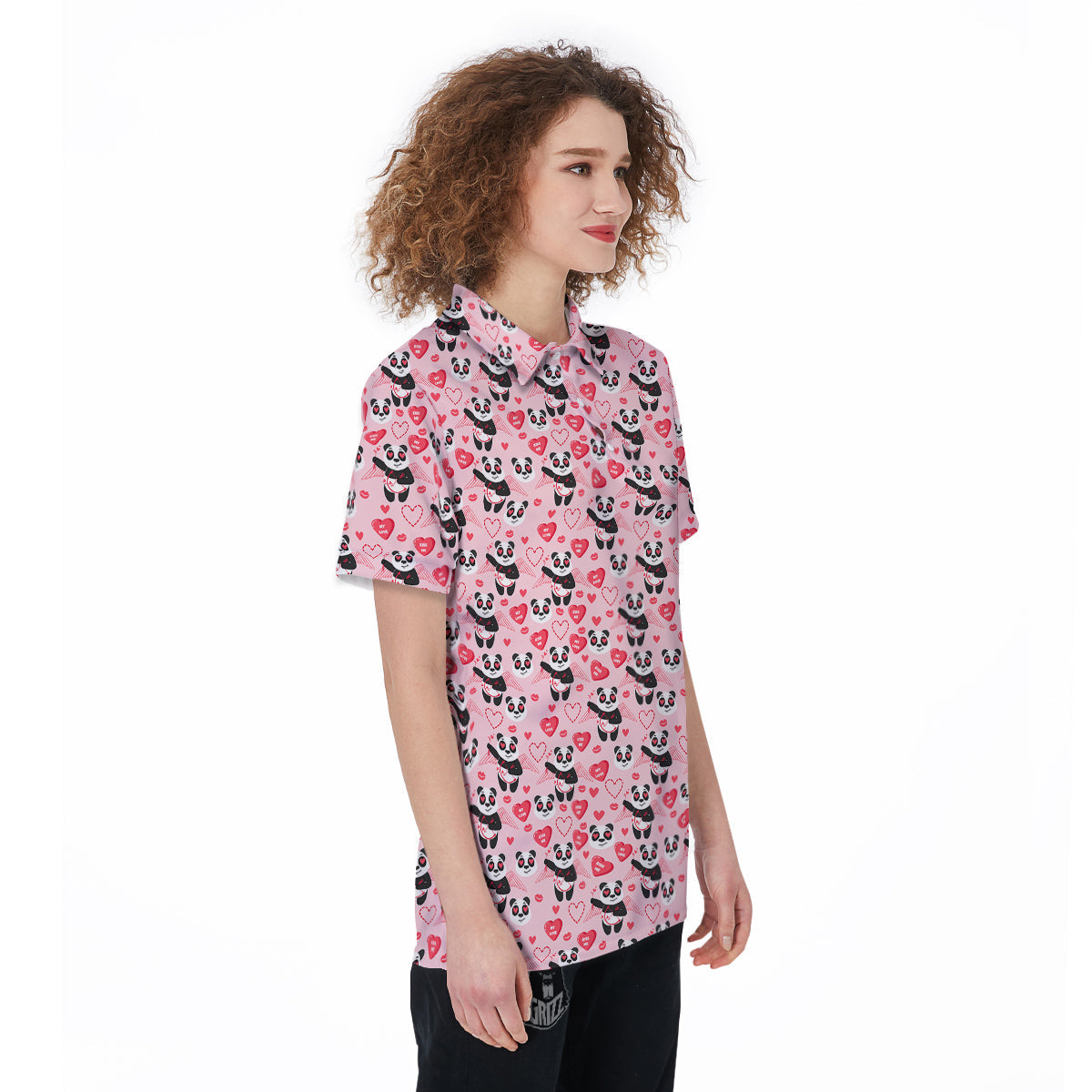 Cupid Valentine Cute Panda Print Pattern Women's Golf Shirts-grizzshop