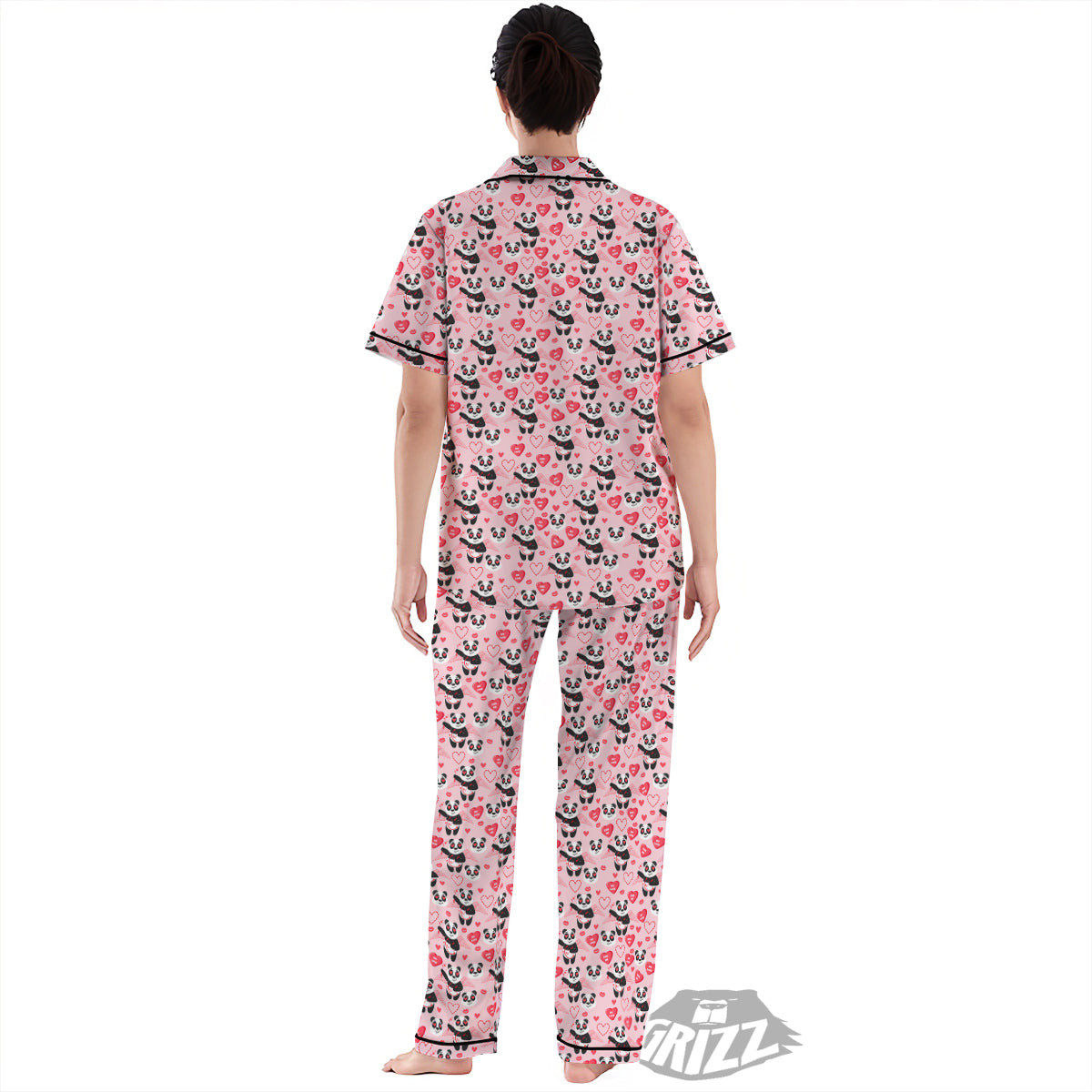 Cupid Valentine Cute Panda Print Pattern Women's Pajamas Set-grizzshop