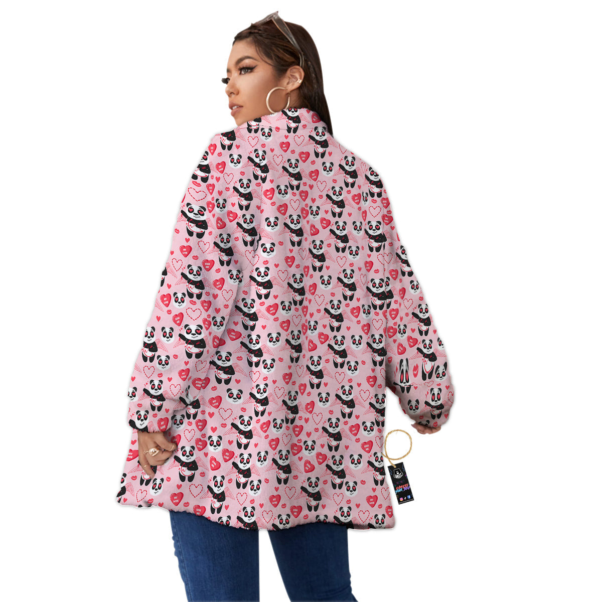 Cupid Valentine Cute Panda Print Pattern Women's Sherpa Jacket-grizzshop