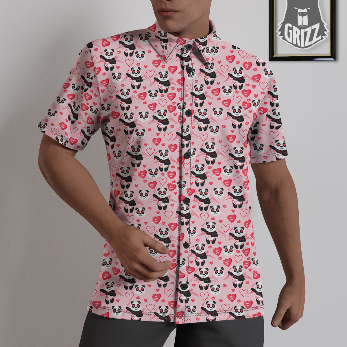 Cupid Valentine Cute Panda Print Pattern Untucked Shirts-grizzshop