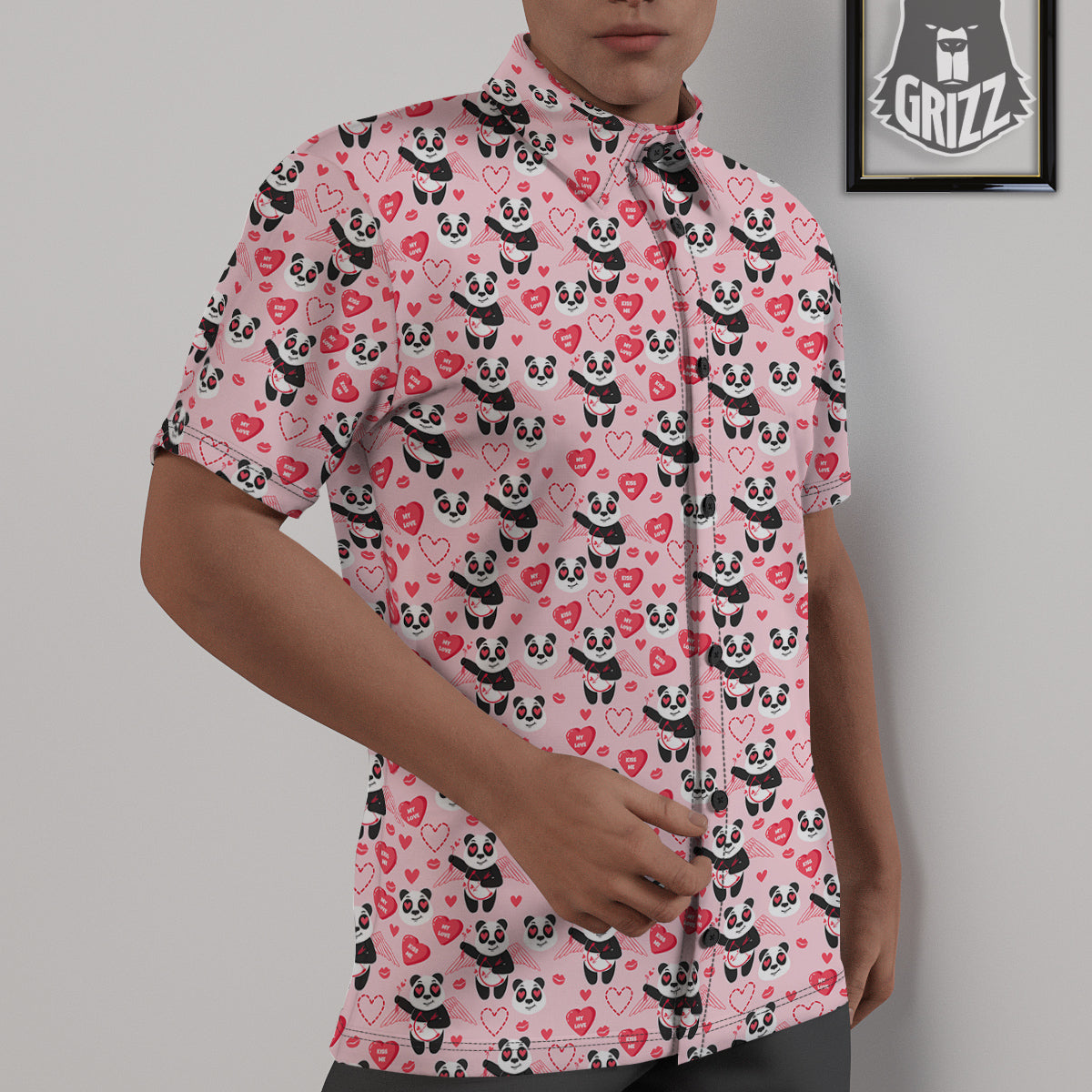 Cupid Valentine Cute Panda Print Pattern Untucked Shirts-grizzshop