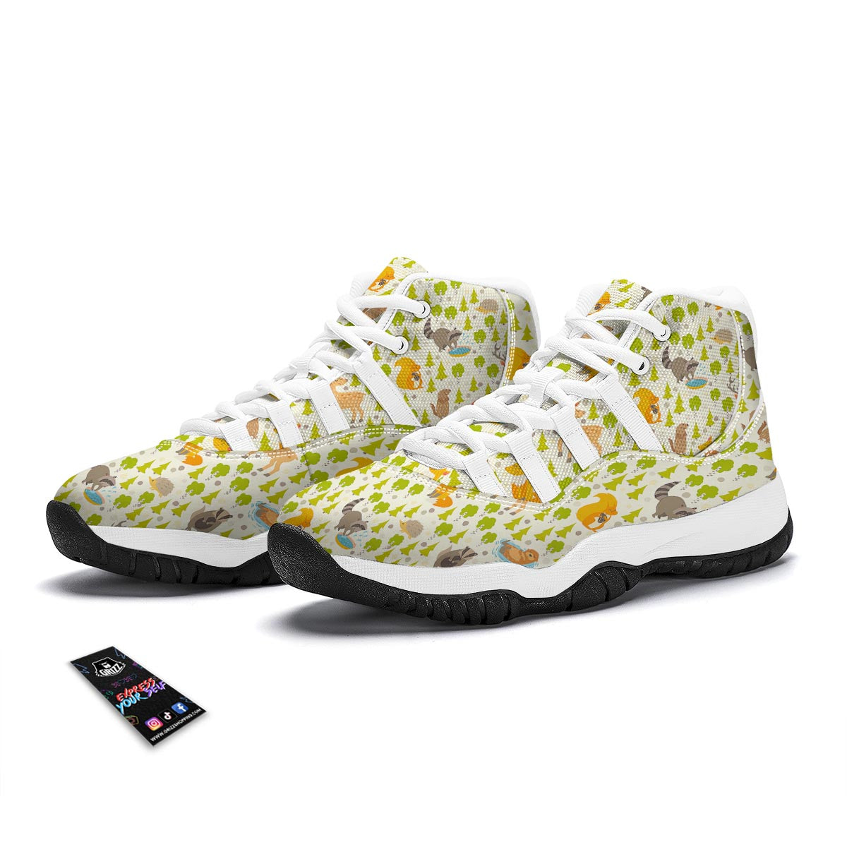 Cute Animal In Forrest White Bball Shoes-grizzshop