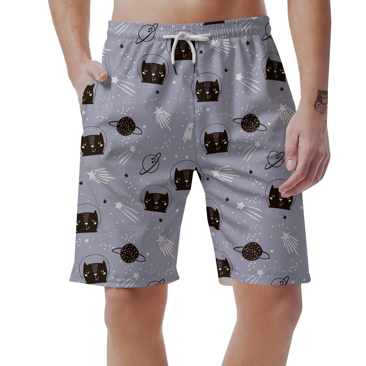 Cute Astronaut Cat Print Men's Shorts-grizzshop