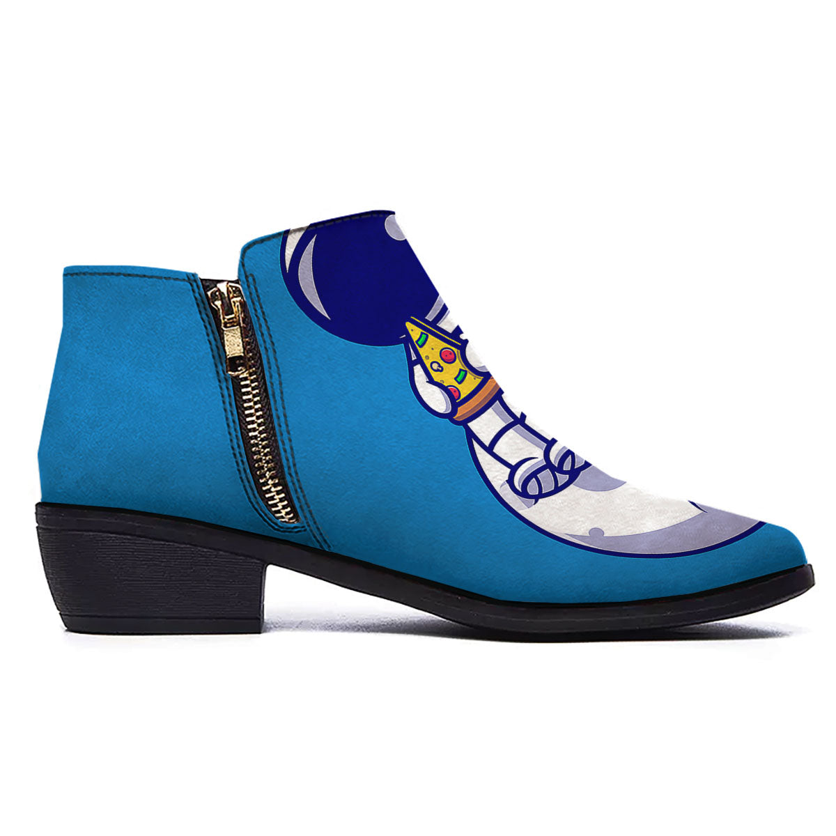 Cute Astronaut Eating Pizza Print Ankle Boots-grizzshop