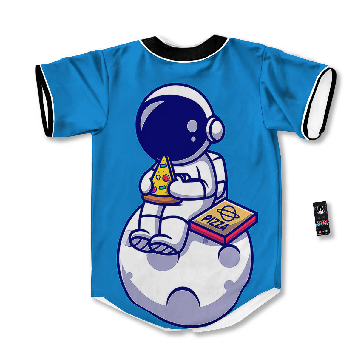 Cute Astronaut Eating Pizza Print Baseball Jersey-grizzshop