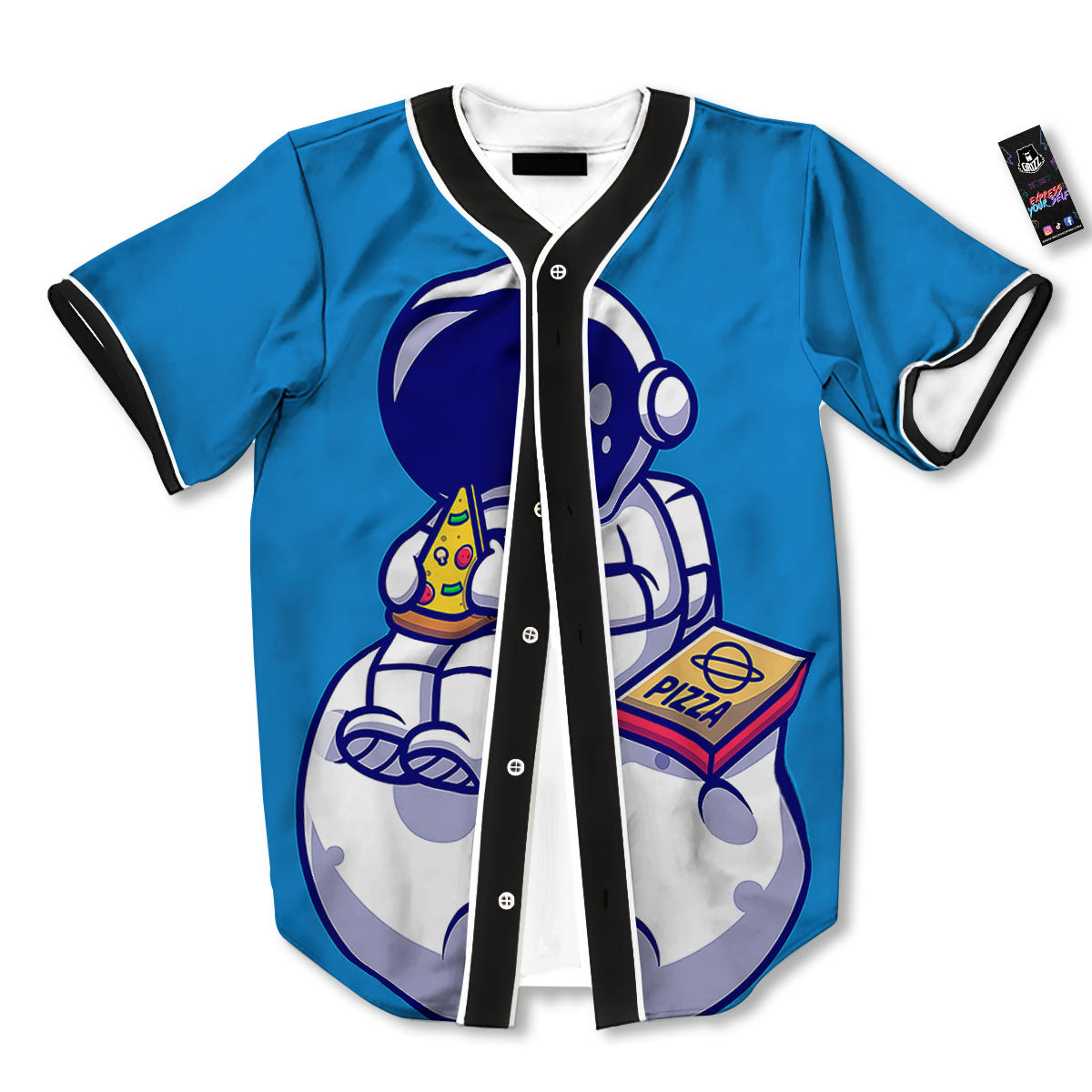 Cute Astronaut Eating Pizza Print Baseball Jersey-grizzshop