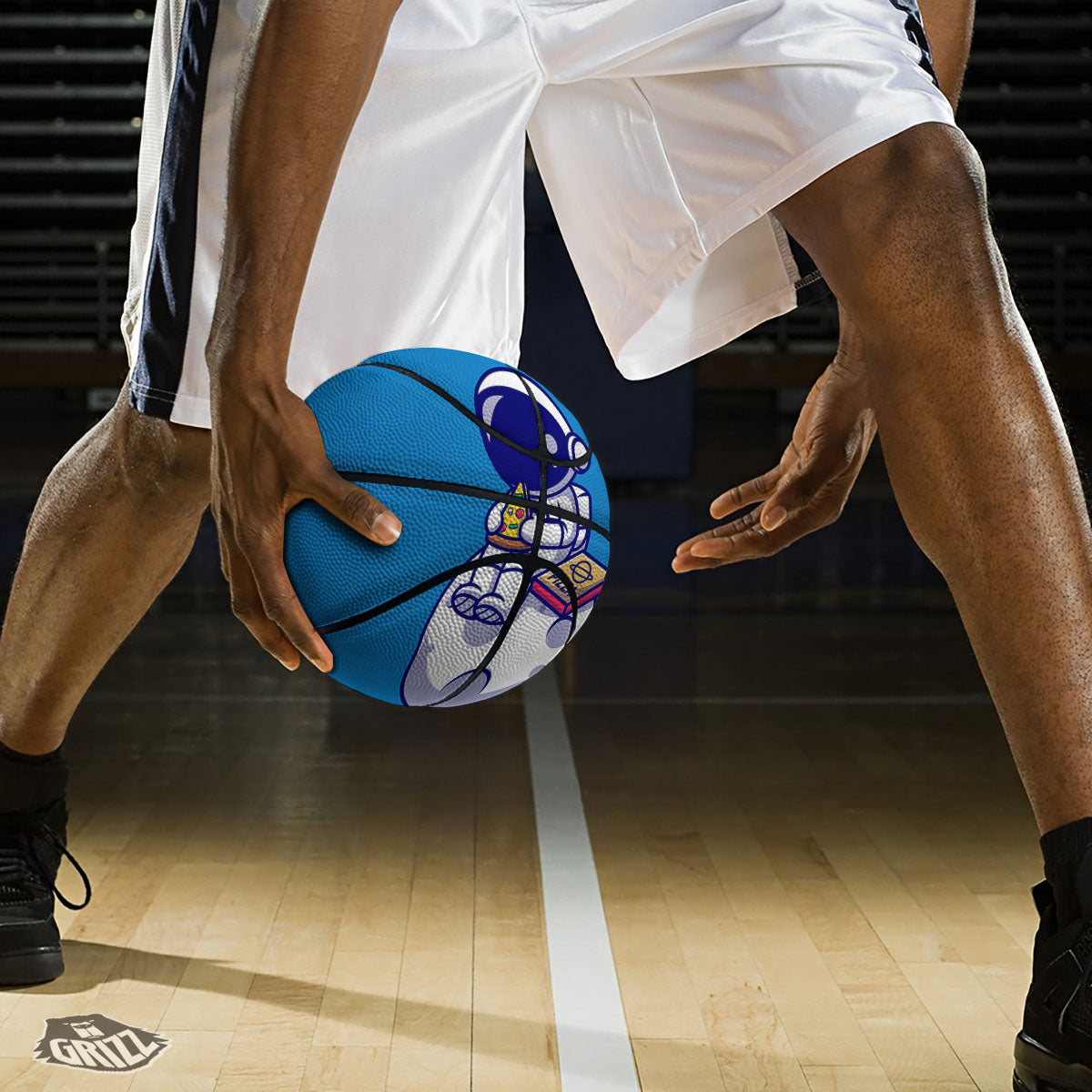 Cute Astronaut Eating Pizza Print Basketball-grizzshop