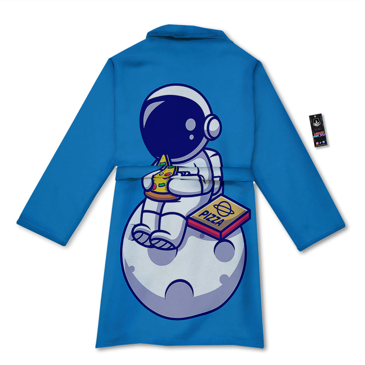 Cute Astronaut Eating Pizza Print Bathrobe-grizzshop